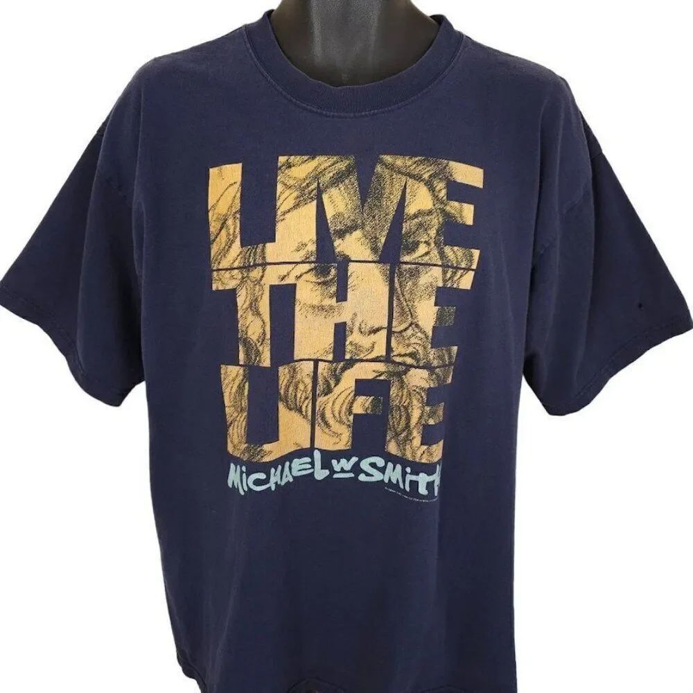 Vintage Michael W Smith T Shirt Mens Size XL Blue 90s Live The Life Christian